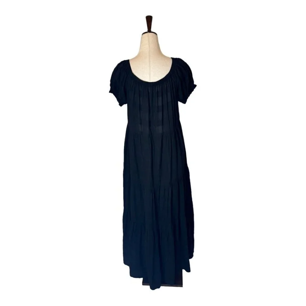 Young Fabulous & Broke Dress Women Medium Black Puff Sleeve Tiered Maxi‎ Boho - Picture 3 of 12